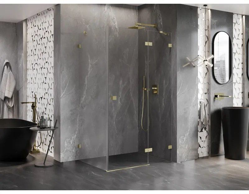 Mexen Lunar, pravostranný výklopný sprchový kút 85 x 70 cm, 8mm číre sklo, zlatý kartáčovaný - 834-085-070-55-00-P