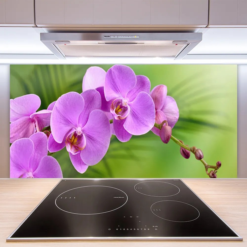 Sklenený obklad Do kuchyne Vstavač orchidea kvety 125x50 cm