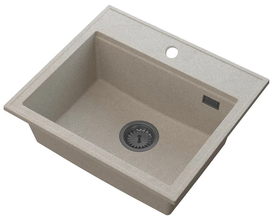 Sink Quality Ferrum New 5055, 1-komorový granitový drez 560x500x210 mm + čierny sifón, béžová, SKQ-FER.5055.B.XB