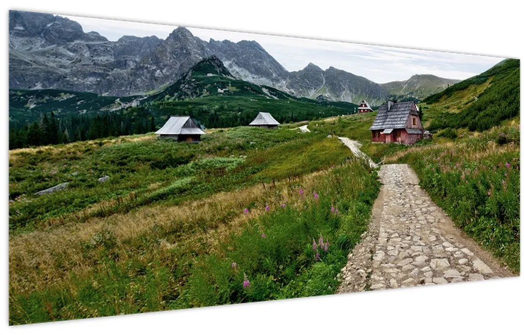 Obraz - Horská krajina s domčekmi (120x50 cm)