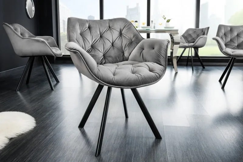 Stolička The Dutch Comfort zamatovo šedá lakťová opierka