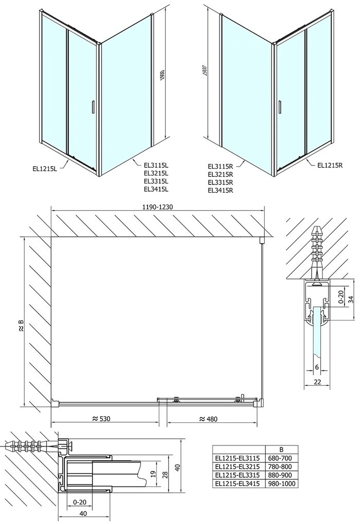 Polysan Polysan, Easy Line obdĺžniková sprchová zástena 1200x900mm L/P varianta, EL1215EL3315