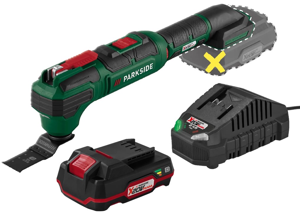 Parkside® Aku multifunkčné náradie Pamfw 20-Li C3 + Akumulátor 20 V 2 Ah + Nabíjačka na akumulátor 20 V/2,4 A (800011750)