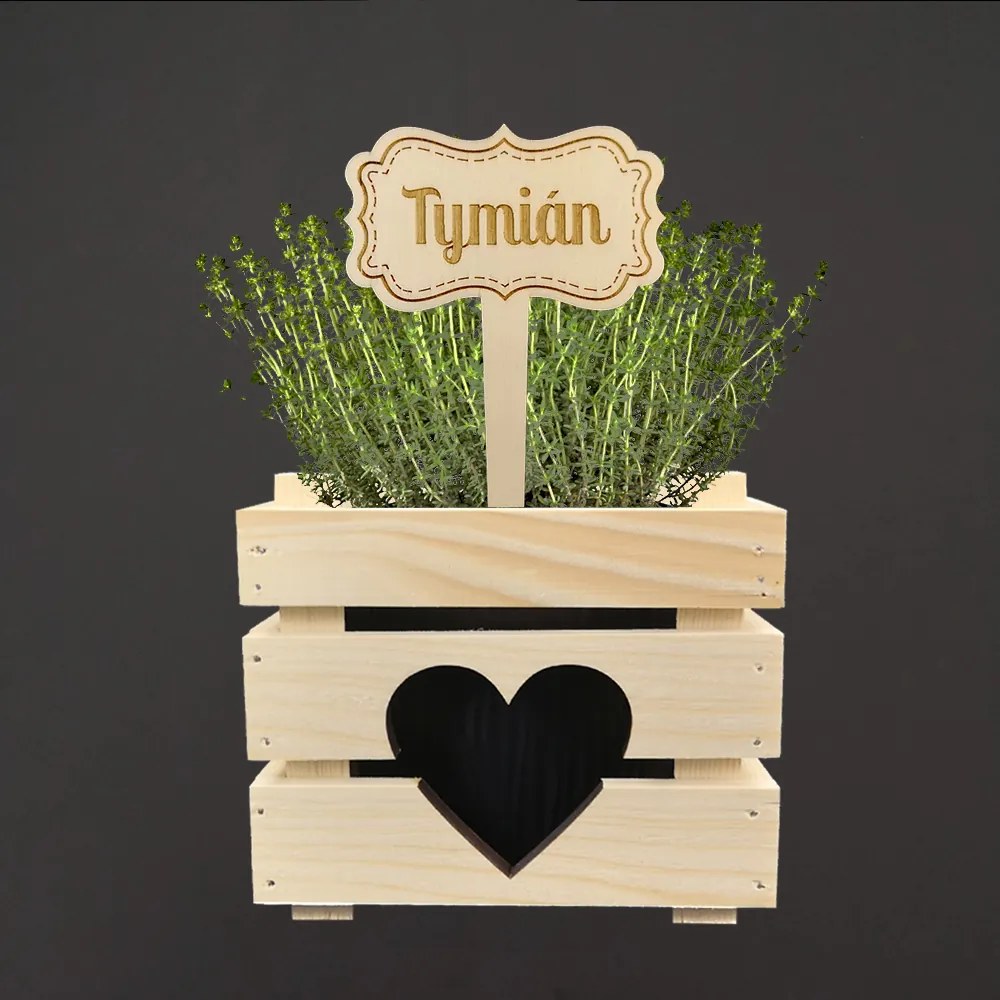 AMADEA Drevený zápich - ceduľka na bylinky Tymian, výška 20 cm, český výrobok