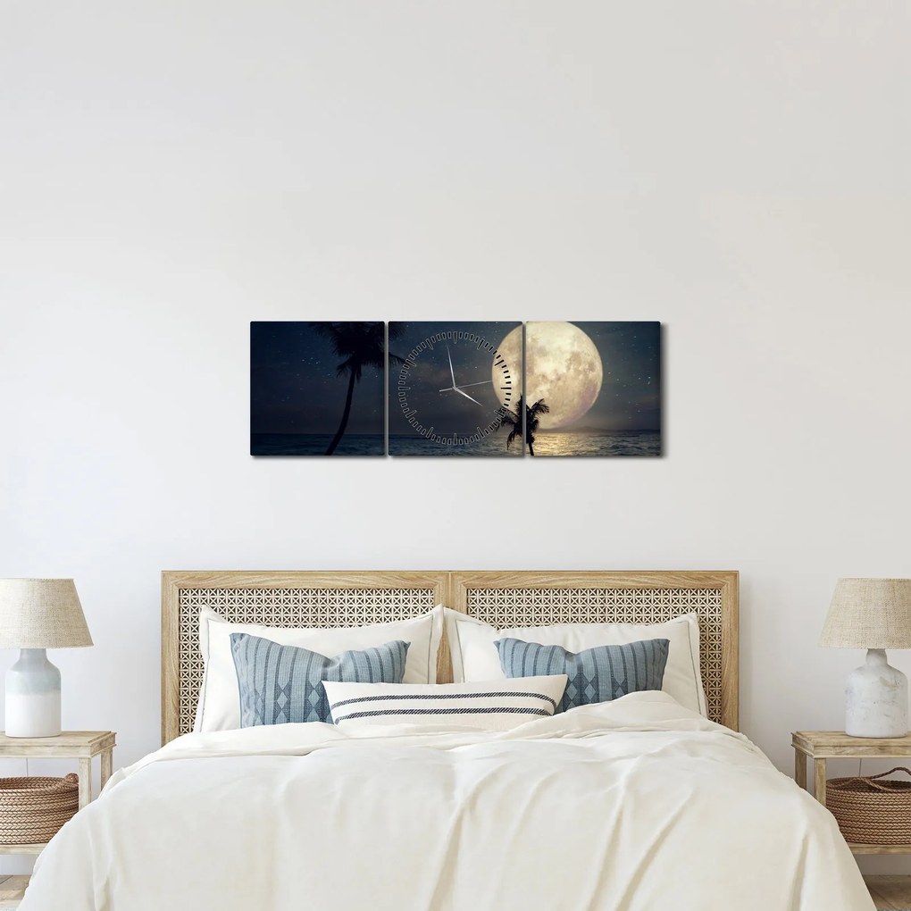 Obraz - Pláž s splnom (s hodinami) (90x30 cm)