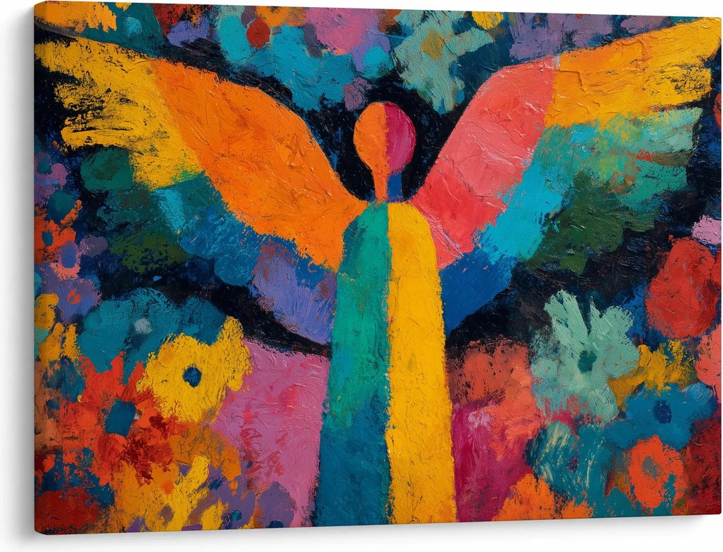 Obraz - Abstraktný anjel s kvetmi (70x50 cm)