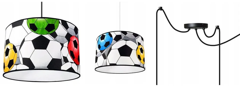 Detské závesné svietidlo Soccer Spider, 3x textilné tienidlo so vzorom, (výber z 2 farieb konštrukcie)