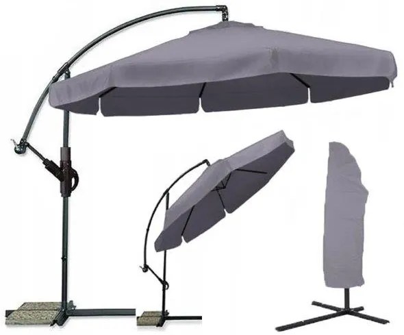 Záhradný skladací slnečník LEVI 300 cm, sivý + obal zdarma