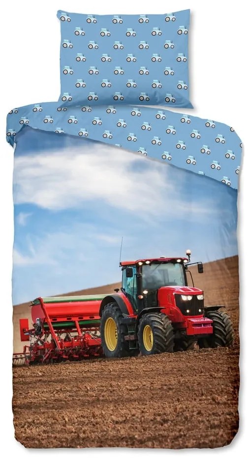 Modré flanelové detské obliečky na jednolôžko 140x200 cm Tractor – Good Morning