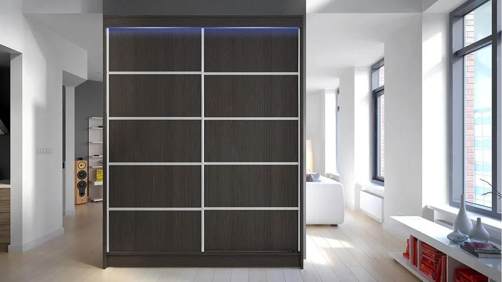 Posuvná skriňa Belgia IV, Farby: čierny / dub artisan, Osvetlenie: osvetlenie LED RGB - farebné