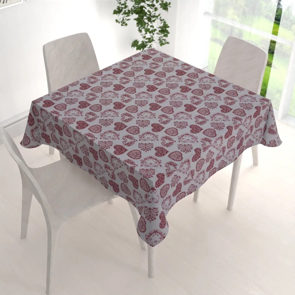 Biante Dekoračný štvorcový obrus PML-095 Vínové srdcia na sivom 100x100 cm
