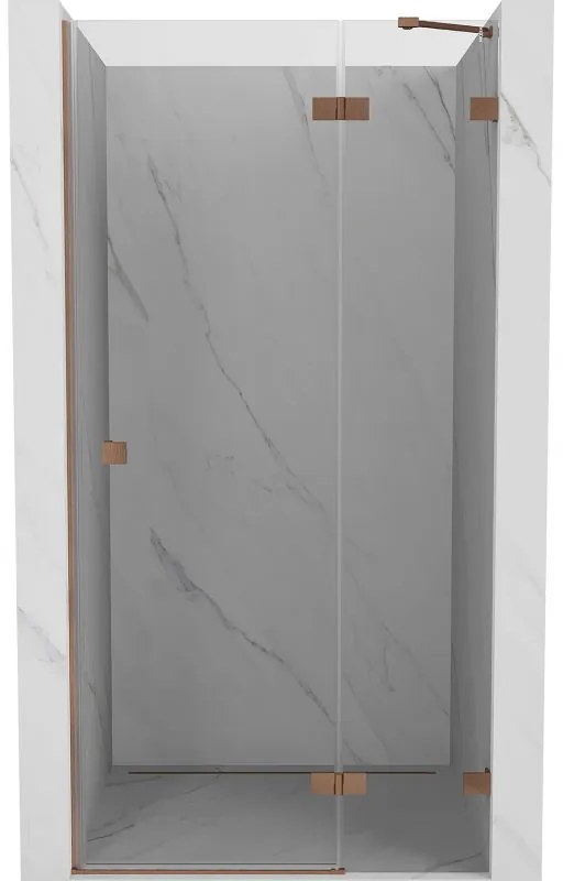 Mexen Lunar, výklopné sprchové dvere pravé 120 cm, 8mm číre sklo, medený matný profil, 834-120-000-65-00-P