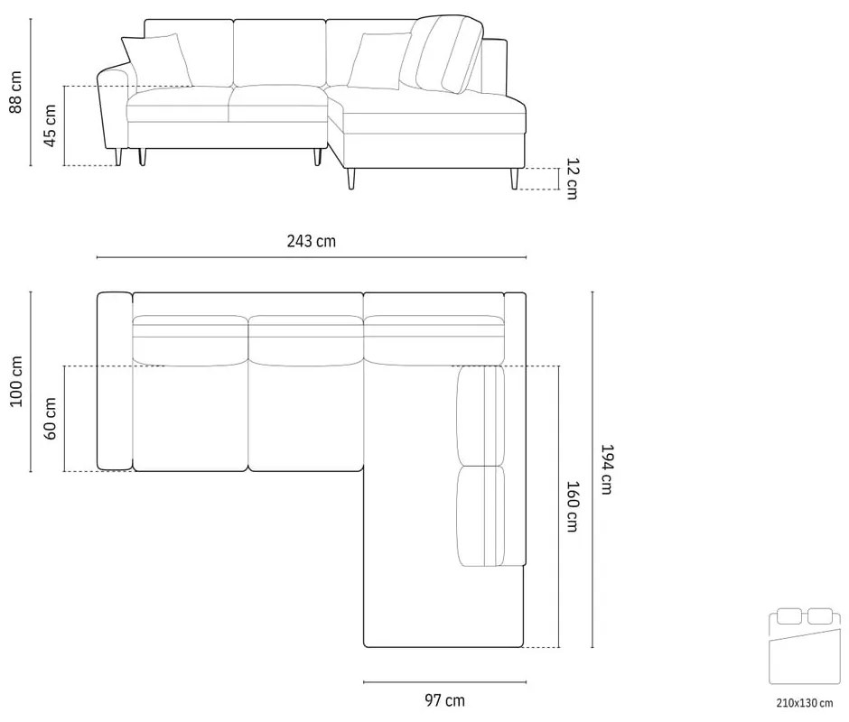 Svetlosivá zamatová rozkladacia/s úložným priestorom rohová pohovka (pravý roh/do L) Kyoto – Cosmopolitan Design