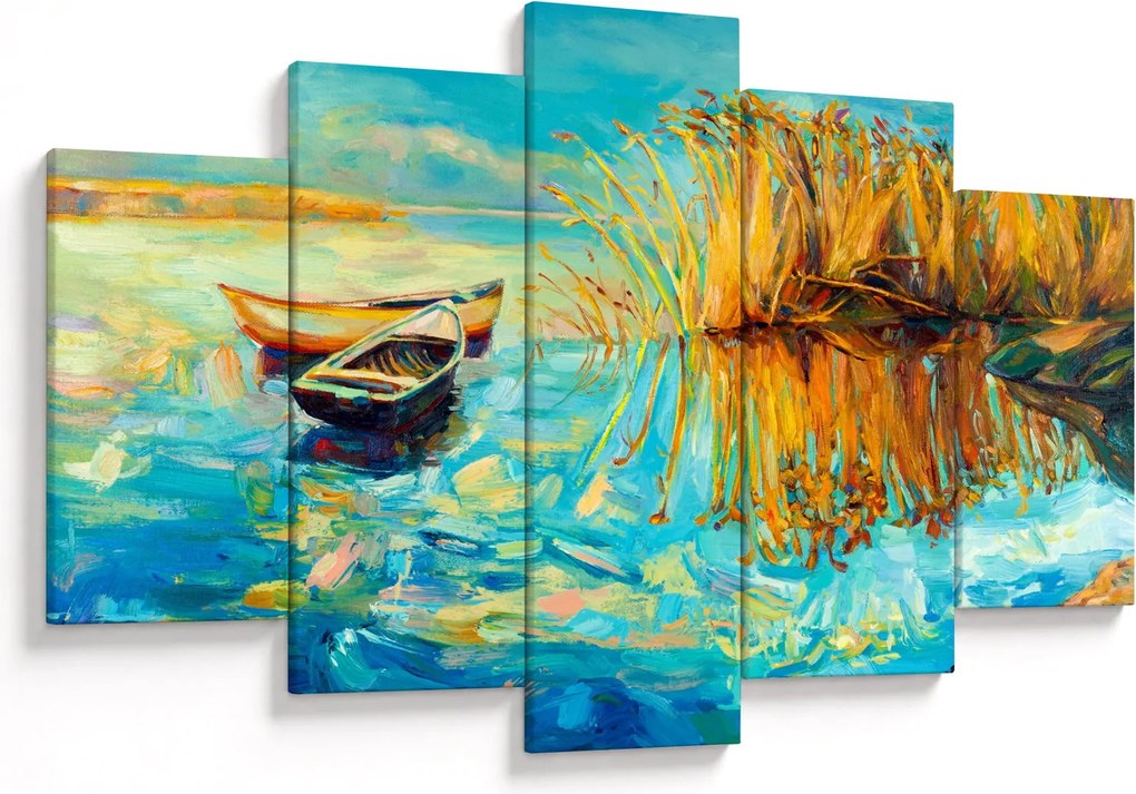 Obraz - Jazero s loďkami (150x105 cm)