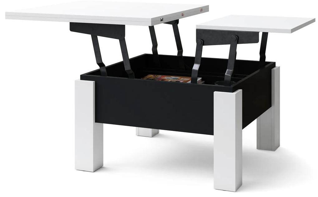 Mazzoni OSLO biela / čierny mat, rozkladací konferenčný stolík s výškovo nastaviteľnou stolovou doskou