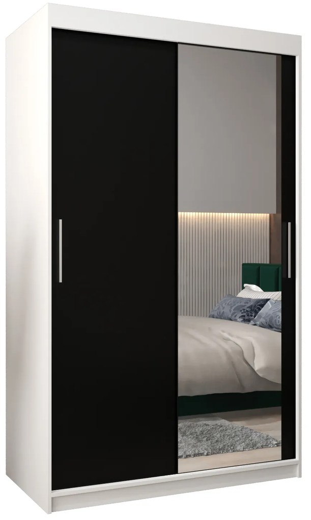 Šatníková skriňa 120 cm Toki 2 (Biela matná + Čierna matná). Akcia -20%. Vlastná spoľahlivá doprava až k Vám domov. 1064972