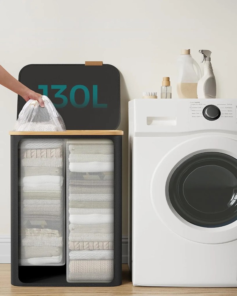 Kôš na bielizeň LESLIE 130 l čierny