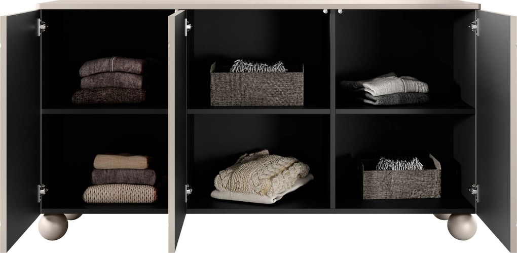 Trojdverová komoda Sonatia II 150 cm - kasmír / guľové nohy