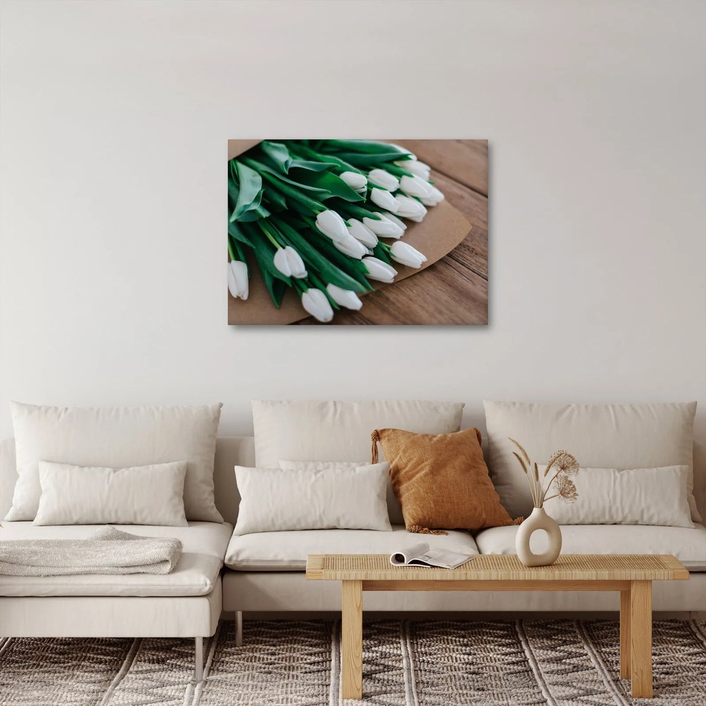 Obraz kytice bielych tulipánov (70x50 cm)