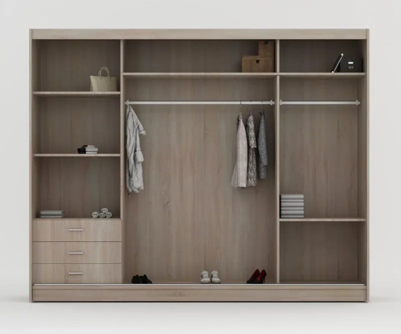 Šatníková skriňa Rumba, 200 cm, biela/biele sklo