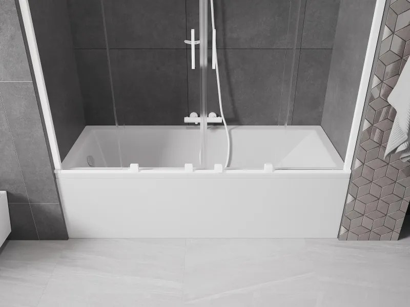 Mexen Velar Duo, 2-krídlová posuvná vaňová zástena 180 x 150 cm, 8mm číre sklo, biely profil, 896-180-000-02-20