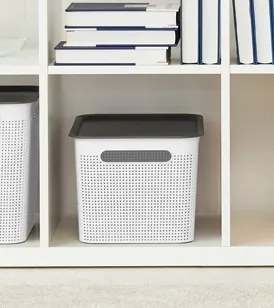 Úložný box s rúčkami BRISEN 16 l, 36 x 26,2 x 21 cm, biely S vekom / Bez veka: Bez veka