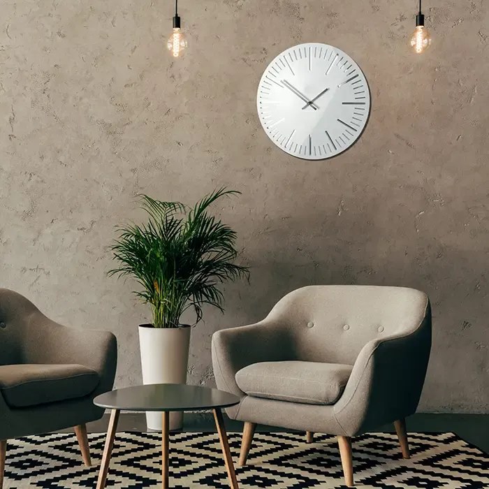 Nástenné biele akrylové hodiny TRIM lesklé -  30cm