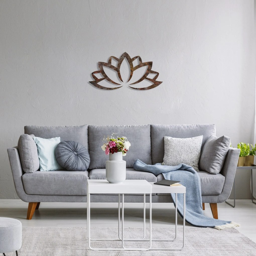 Nástenná kovová dekorácia Hrdzavá Lotus viacfarebná