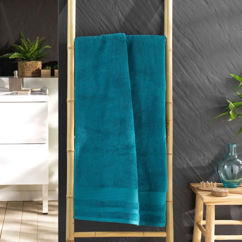 Modrá froté bavlnená osuška 70x130 cm Tendresse – douceur d'intérieur