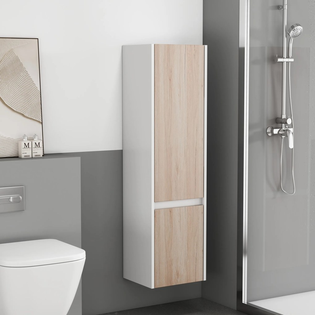 Vysoká závesná kúpeľňová skrinka Houseland Nivra dub/biela