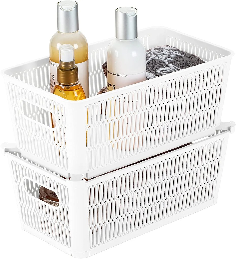 Orion M - Univerzálny košík NESTA, výsuvné klapky na stohovanie, biely 29 x 17 x 12 cm