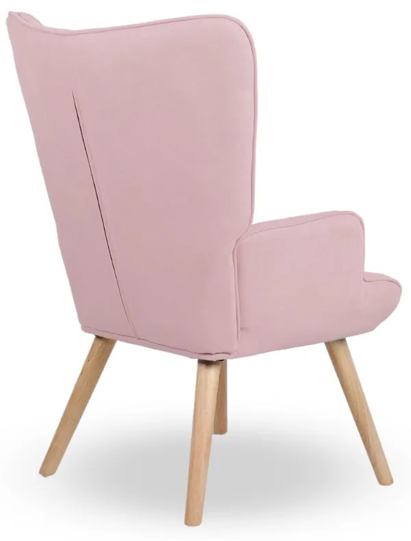 Kreslo ušiak CORDU + taburet — masív, látka, prírodná / ružová