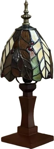 Stolná lampa Tiffany vitáž FLORA_WOOD BASE 33*12 E14