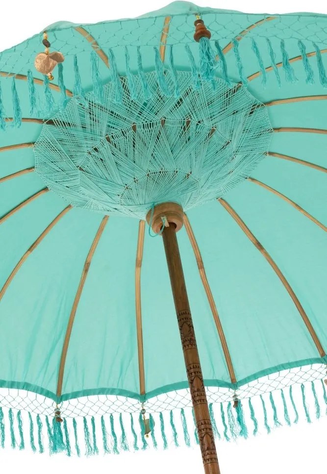 Modrý slnečník so strapcami a drevenou tyčou Dayu Wood - ∅ 200*260 cm