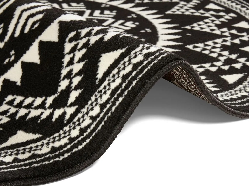 Kusový koberec Celebration 103441 Valencia Black, 200x200 (priemer) kruh, čiernobiela, chodba / predsieň, Hanse Home