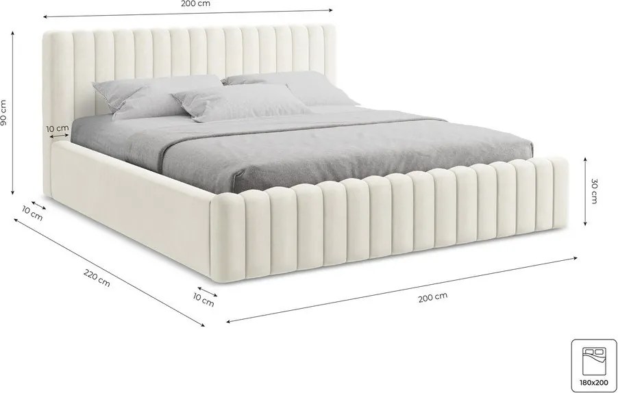 Sivá čalúnená dvojlôžková posteľ s úložným priestorom s roštom 180x200 cm Lemi – Makamii