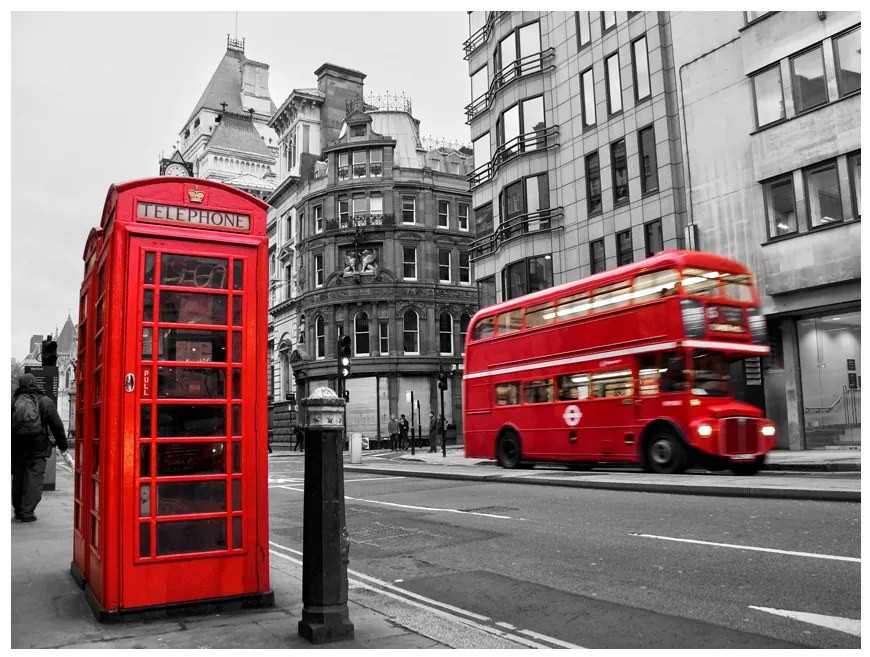 Artgeist Fototapeta - Red bus and phone box in London Veľkosť: 200x154, Verzia: Standard