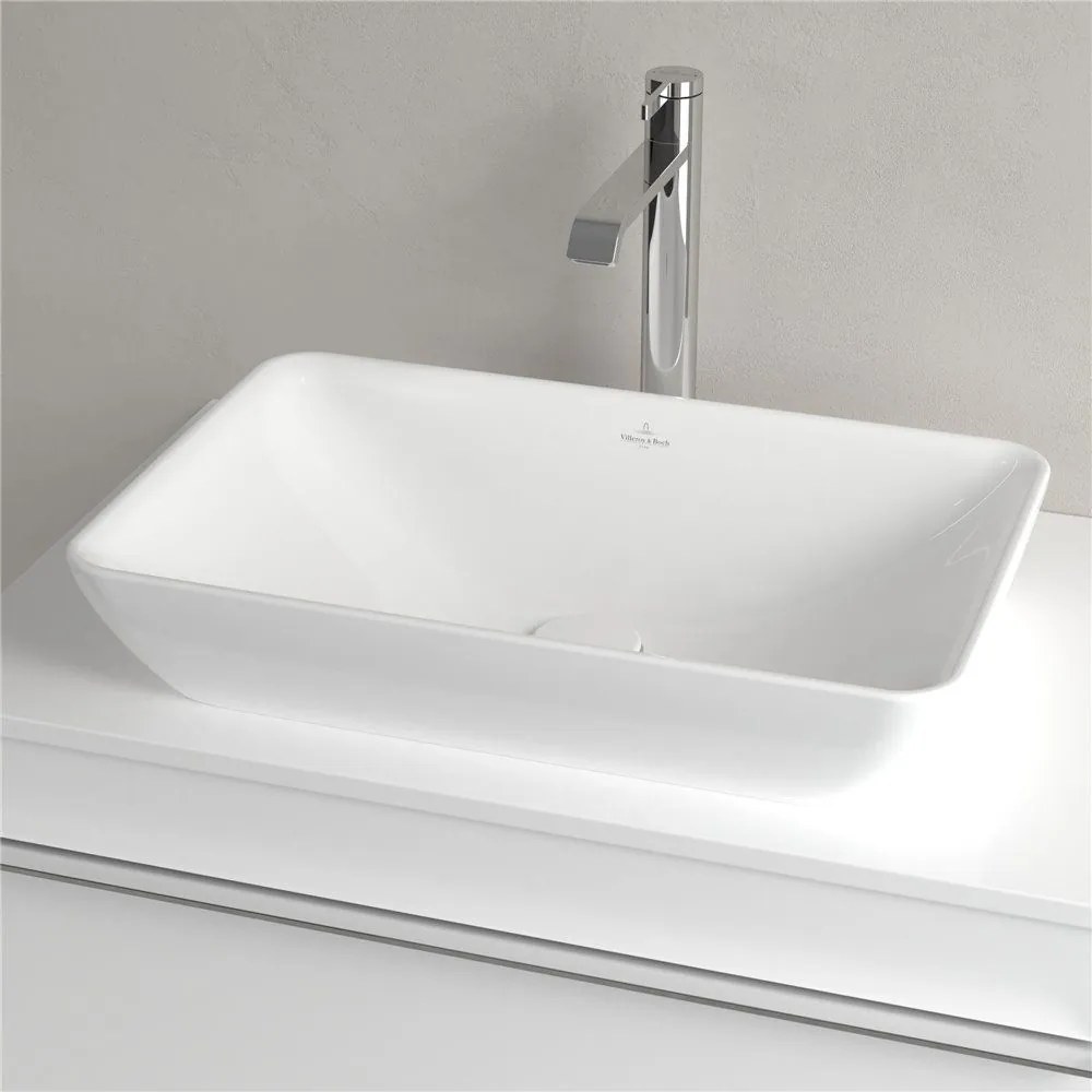 VILLEROY &amp; BOCH Venticello umývadlo na dosku (k čiastočnému zapusteniu), bez otvoru, s prepadom, 550 x 360 mm, biela alpská, s povrchom CeramicPlus, 411355R1