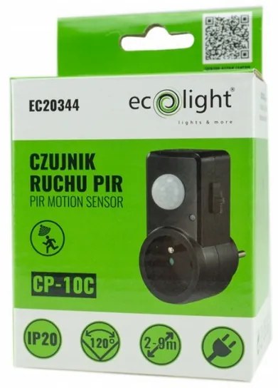 ECOLIGHT LED pohybový a súmrakový senzor do zásuvky - čierny