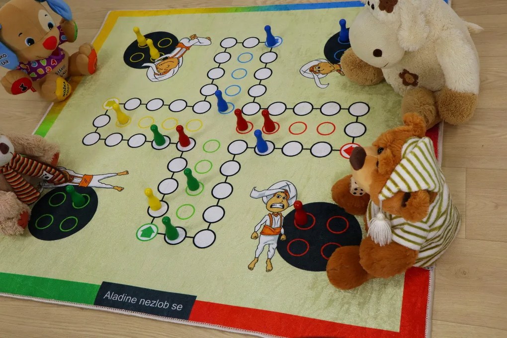 Ayyildiz, Aladinovo Človeče nehnevaj sa + figúrky a kocka, kusový koberec, 100x100, viacfarebná, detská izba
