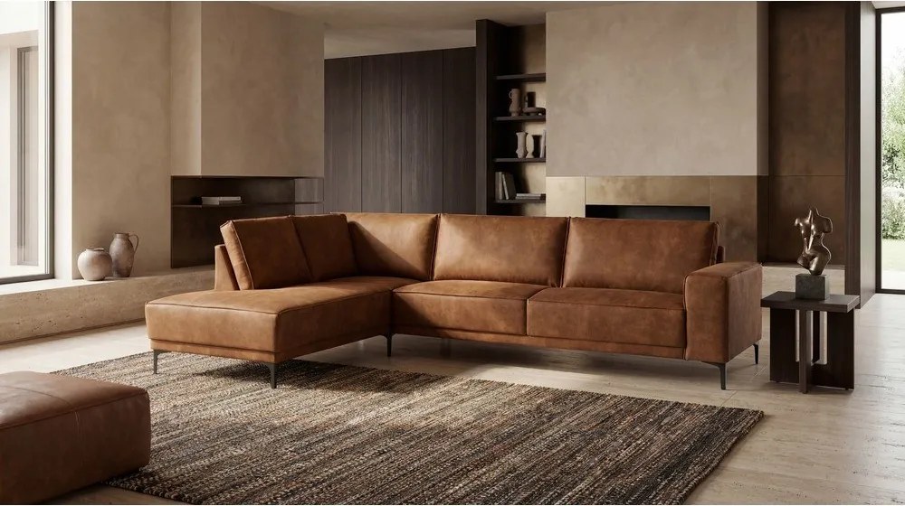 Koňakovohnedá rohová pohovka z imitácie kože (ľavý roh) Copenhagen – Scandic