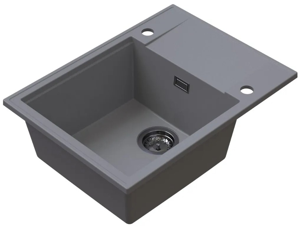 Sink Quality Sink55, kuchynský granitový drez 620x460x215 mm + grafitový sifón, šedá, SKQ-SINK.D.1KKO.XB