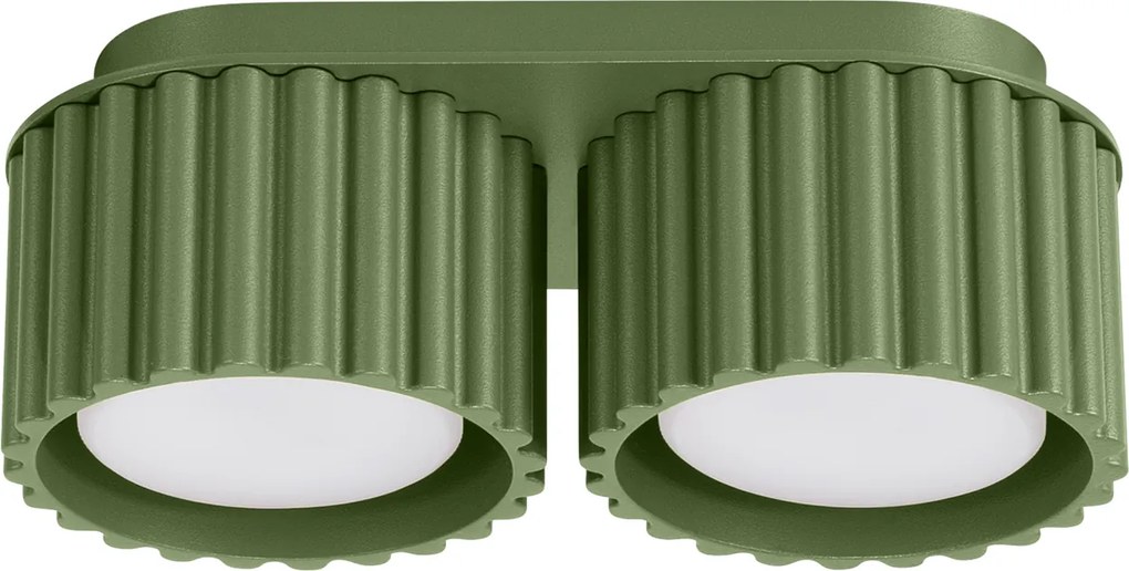Stropné svietidlo Aura, 2x olivovo zelené hliníkové tienidlo, (6 cm)