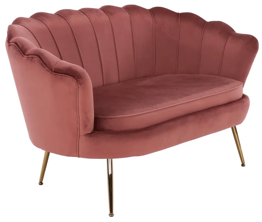 Lavica v štýle Art-deco, ružová Velvet látka/gold chróm-zlatý, NOBLIN