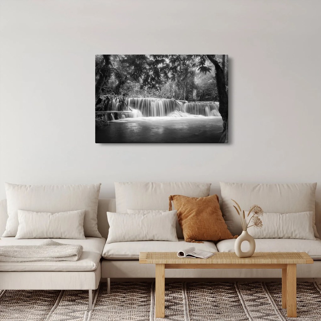 Obraz - Čiernobiely vodopád (90x60 cm)