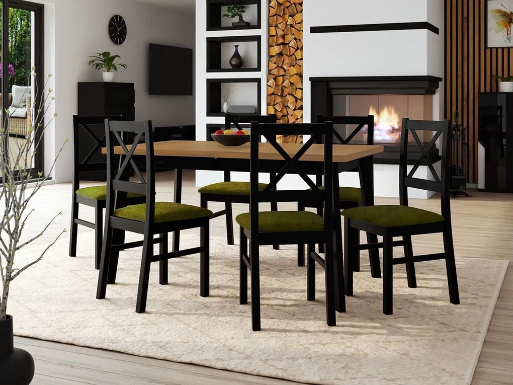 Stôl so 6 stoličkami - AL43, Morenie: dub artisan L, Poťahové látky: 26x - Kronos 22, Farby nožičiek: čierna