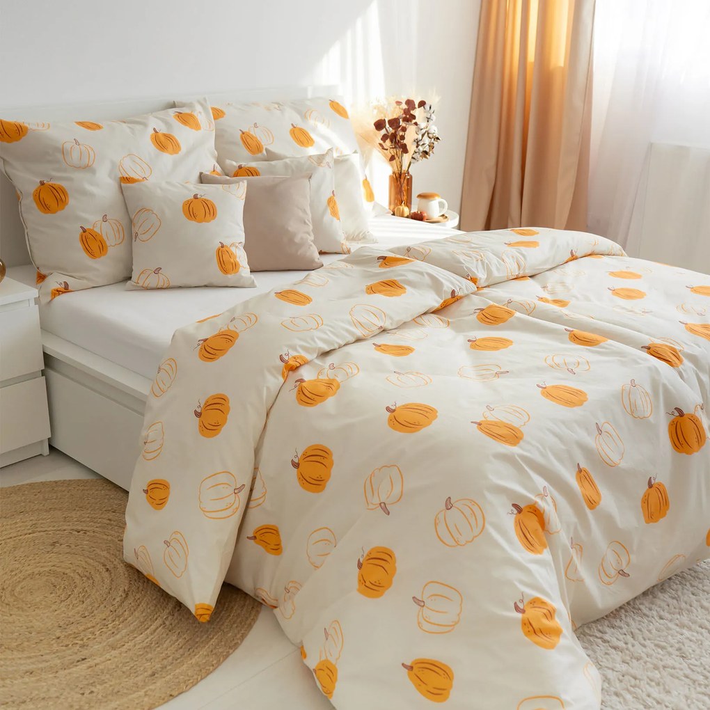 Goldea bavlnené posteľné obliečky - jesenné tekvice 220 x 200 a 2ks 70 x 90 cm