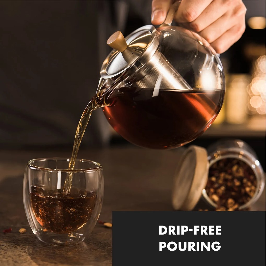 Klarstein Sencha, kanvica na čaj, 1,3 l, sitko z nehrdzavejúcej ocele, borosilikátové sklo, vrchnák