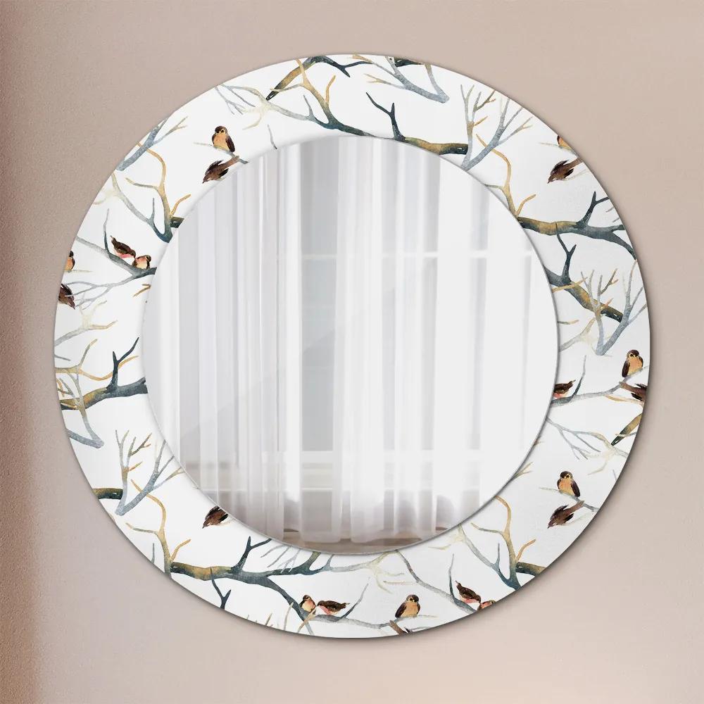Okrúhle ozdobné zrkadlo Vrabci vetvy vtákov fi 50 cm