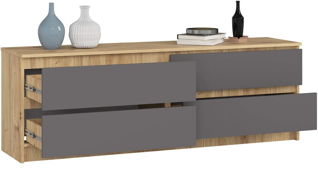 Komoda Kurtinaitis 4SZ (dub artisan + sivá). Akcia -10%. Vlastná spoľahlivá doprava až k Vám domov. 1128697